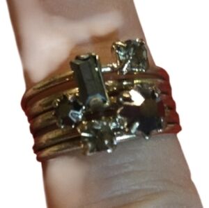 Vintage 90s  6 Black And Grey Cz Size 6 Ring Stack Silver Women's Ring Set